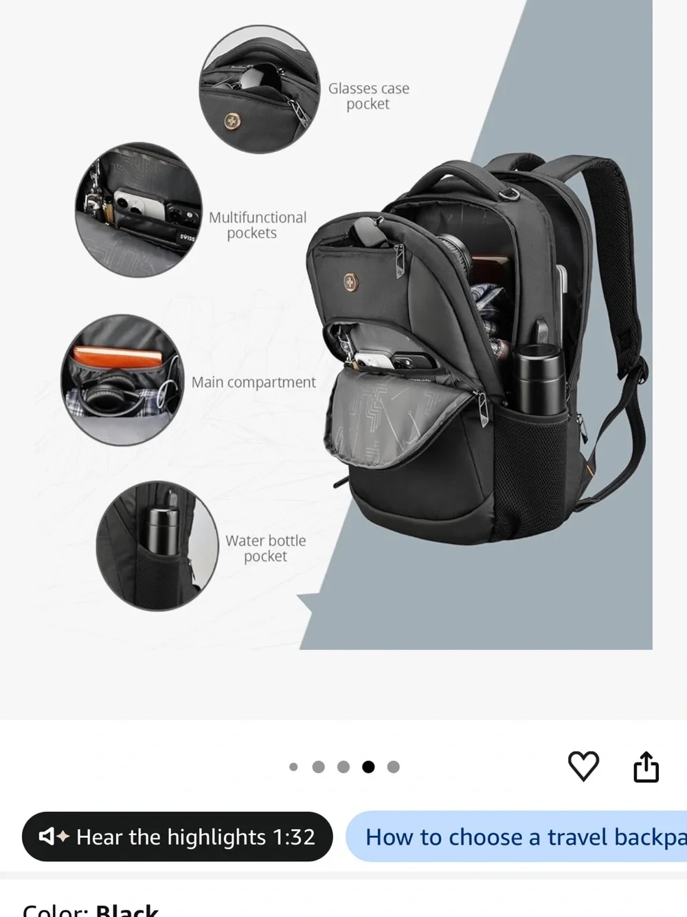 SwissGear Black Everyday Compact Backpack
